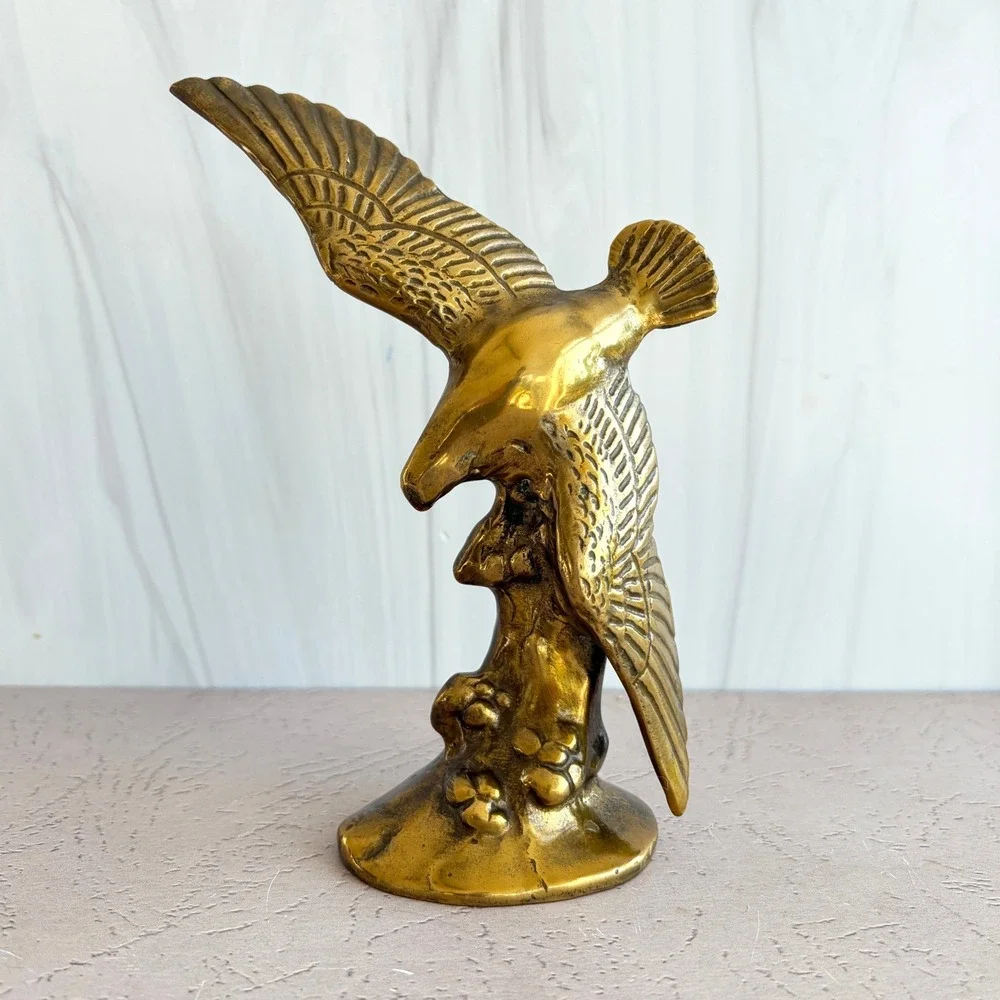 Vintage Solid Brass Eagle Figurine Bird of Prey Statue Americana Decor 7.5 Inch